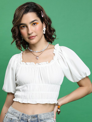 Tokyo Talkies Casual Solid Women White Top