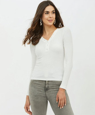 HARPA Casual Full Sleeve Solid Women White Top