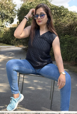 bhanderi fashion Casual Checkered Women Black Top