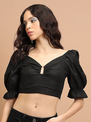 Tokyo Talkies Casual Solid Women Black Top