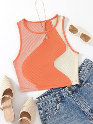 Redmanj Casual Color Block Women White, Orange, Pink Top