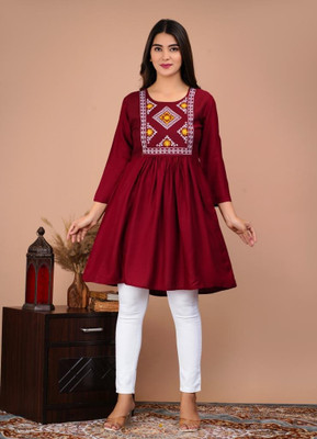 LDK Casual Embroidered Women Maroon Top