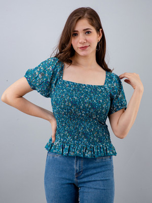 Fiorenza Party Printed Women Blue Top
