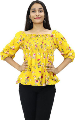 olizzo Casual Printed Women Yellow Top