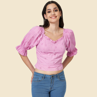 YU by Pantaloons Casual Self Design Women Pink Top