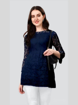 HEMANG FASHION Casual Self Design Women Blue Top