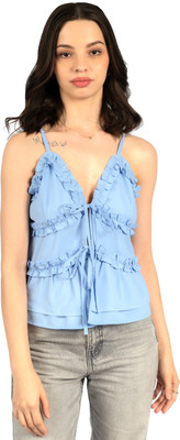 CoryEdge Casual Self Design Women Blue Top