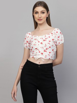 AAYU Casual Printed Women White, Pink Top