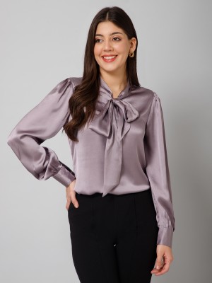 PURYS Casual Solid Women Purple Top