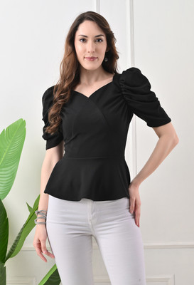 IUGA Casual Self Design Women Black Top