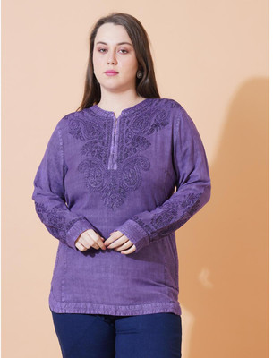 SAAKAA Casual Embroidered Women Purple Top