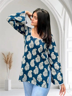 WOLFLIFESTYLE Casual Printed Women Blue Top