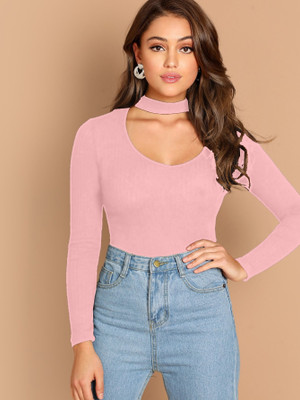 HouseOfCommon Casual Solid Women Pink Top
