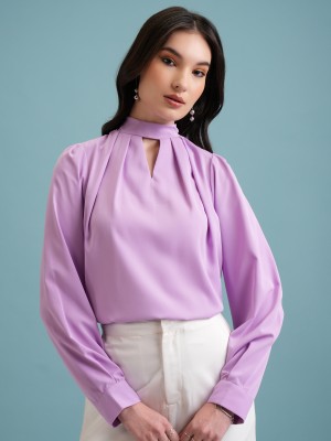 Tokyo Talkies Casual Solid Women Purple Top