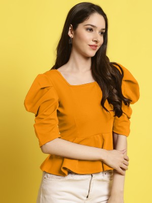 PROVOGUE Casual Solid Women Yellow Top