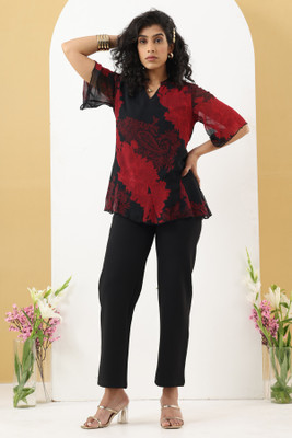 mustard Casual Graphic Print Women Red Top