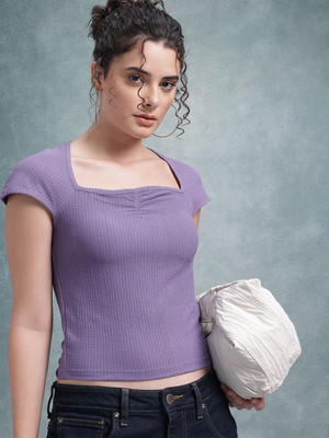 Roadster Casual Self Design Women Black Top