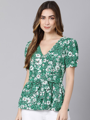 OXOLLOXO Casual Floral Print Women Green Top