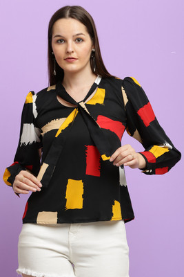 CLOTHINK India Casual Printed Women Black Top