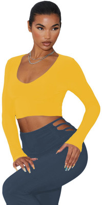 THE BLAZZE Casual Solid Women Yellow Top