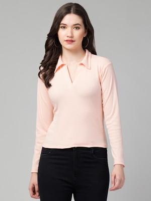 Alveen Empire Casual Solid Women Pink Top