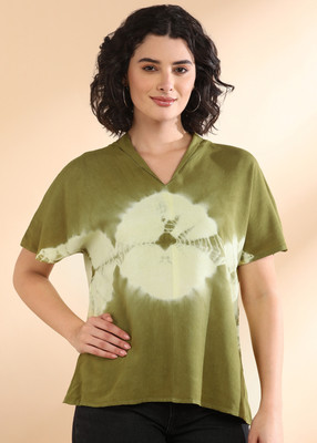 PinkTribe Casual Tie & Dye Women Green Top