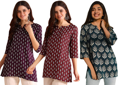 ak fashion mall Casual Printed, Ethnic Motifs Women Purple Top