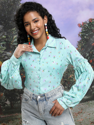 Tokyo Talkies Casual Printed Women Green Top