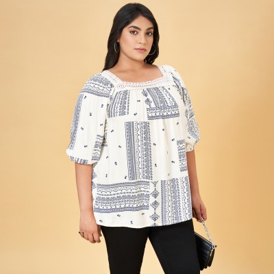 Honey Curvytude by Pantaloons Casual Printed Women White Top