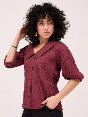 Dressberry Casual Self Design Women Maroon Top