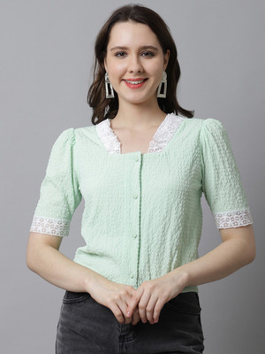 Jakanary Casual Self Design Women Green Top
