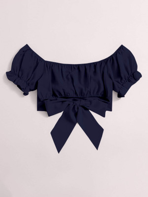 KAHARA Casual Solid Women Dark Blue Top