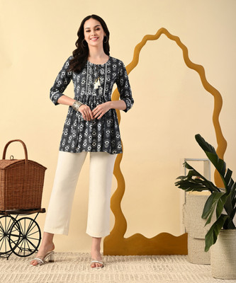 Glowworld Party Printed Women Grey Top