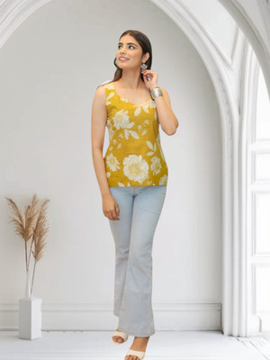Stuffsquare Women Printed Straight Kurta(Yellow)