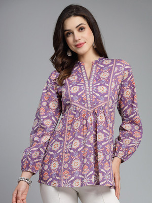 Kavisaa Casual Printed Women Purple Top