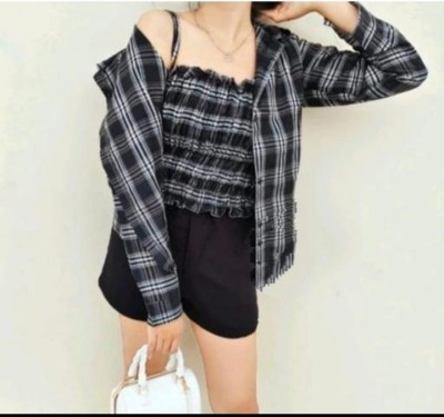 hug nation Casual Checkered Women Black Top