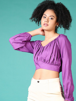 V-MART Casual Printed Women Purple Top