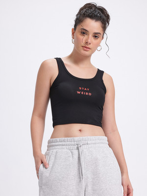 SZN Casual Solid, Printed Women Black Top