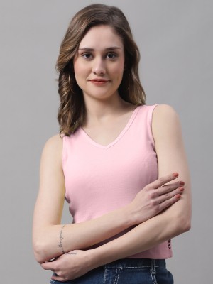 FBAR Casual Solid Women Pink Top