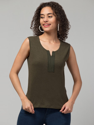 HouseOfCommon Casual Solid Women Green Top