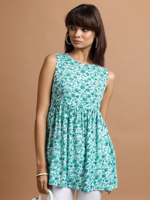 Vishudh Casual Printed Women White, Light Green, Dark Blue Top