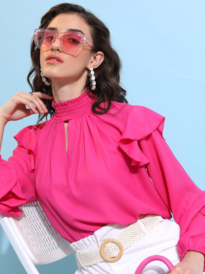 Tokyo Talkies Casual Solid Women Pink Top
