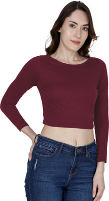 DUDSTUCKER Casual Solid Women Maroon Top