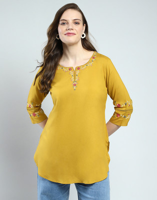 MONTE CARLO Women Embroidered Straight Kurta(Yellow)