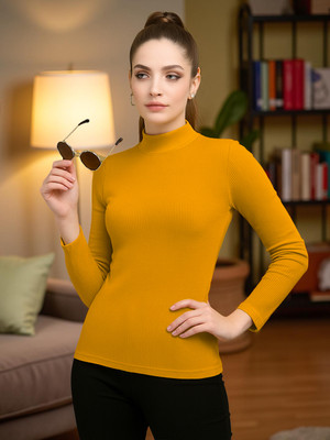 FBAR Casual Solid Women Yellow Top