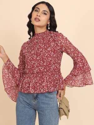 Tokyo Talkies Casual Printed Women Maroon, White Top