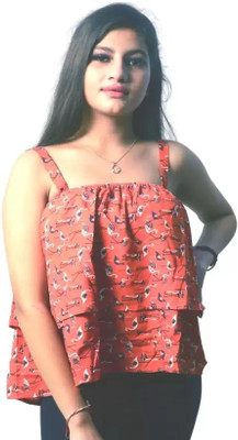 NICKSDESIGN Casual Printed Women Orange, Blue, White Top