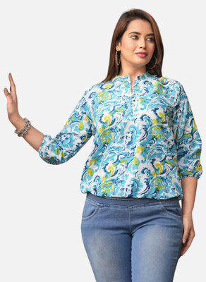 Pittra4ever Casual Printed Women Blue Top