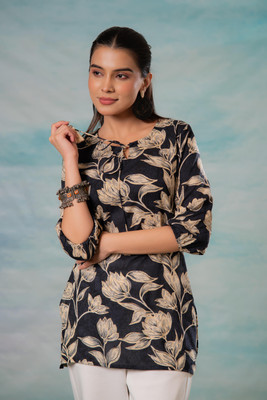 Juniper Casual Floral Print Women Grey Top