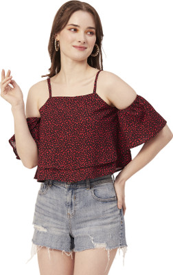 moomaya Casual Solid Women Maroon, Black Top